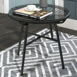 Outsunny Black Rattan Tempered Glass Side Table - Size: 50 x 50 x 50cm - Wilko - thumbnail 1