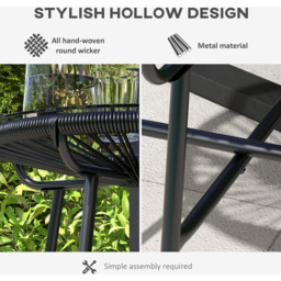 Outsunny Black Rattan Tempered Glass Side Table - Size: 50 x 50 x 50cm - Wilko - thumbnail 6