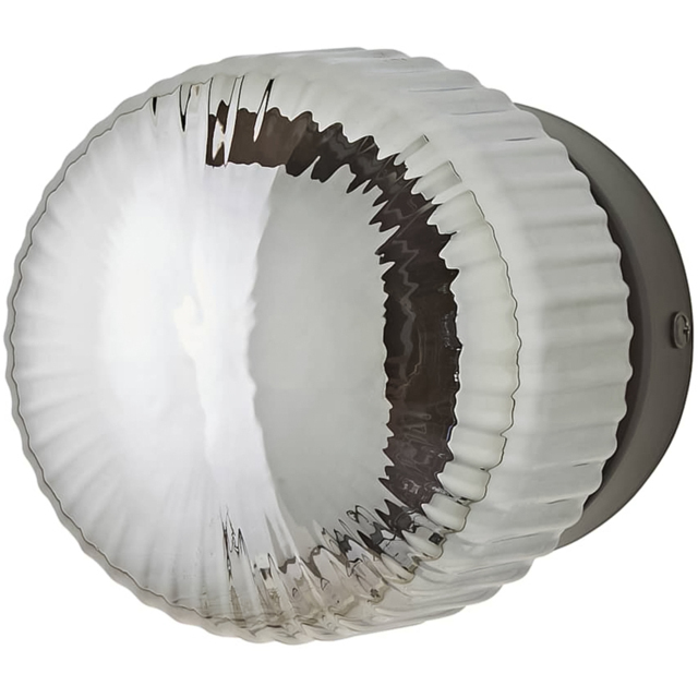 ValueLights Calpe Ribbed Smoked Shade Brushed Matte Black Flush Wall Light with Bulb - Size: 12 x 12 x 10.5cm - Wilko - image 1