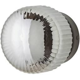 ValueLights Calpe Ribbed Smoked Shade Brushed Matte Black Flush Wall Light with Bulb - Size: 12 x 12 x 10.5cm - Wilko