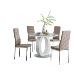 Furniturebox Lucia Valera 4 Seater Round Dining Set Grey Gloss Cappuccino and Chrome - Brown - Wilko - thumbnail 3