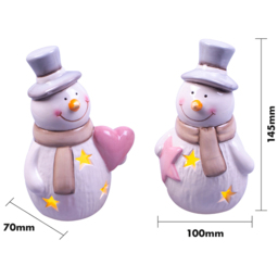 St Helens White Ceramic Light Up Snowmen Decoration 2 Pieces - Size: 7 x 10 x 14cm - Multi - Wilko - thumbnail 4