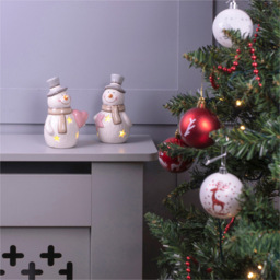 St Helens White Ceramic Light Up Snowmen Decoration 2 Pieces - Size: 7 x 10 x 14cm - Multi - Wilko - thumbnail 3