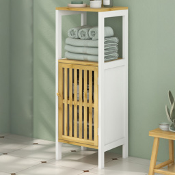 HOMCOM 2 Door 2 Shelf White Bamboo Bathroom Cupboard - Size: 90.5 cm x 30.0 cm x 32.0 cmcm - Wilko