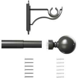 Rothley 125-216cm Gunmetal Extendable Solid Orb Finials Curtain Pole - Silver - Wilko - thumbnail 4