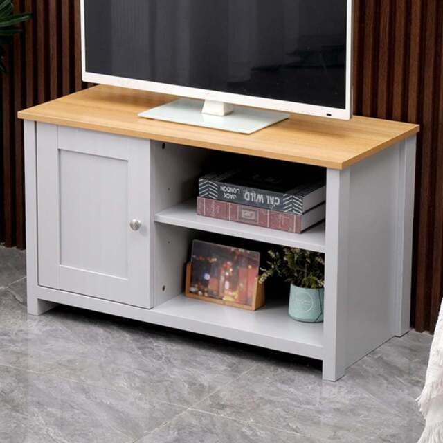 FurnitureHMD Single Door 2 Shelf Grey and Oak Effect Wooden TV Unit - Size: 50 x 85 x 39cm - Wilko - image 1