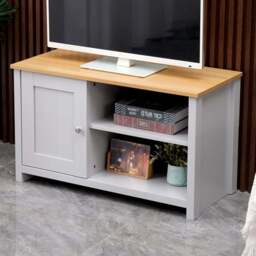 FurnitureHMD Single Door 2 Shelf Grey and Oak Effect Wooden TV Unit - Size: 50 x 85 x 39cm - Wilko - thumbnail 1