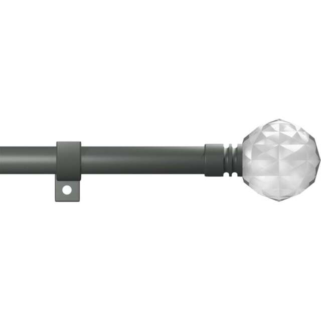 Caecus 70-120cm Extendable Metal Eyelet Painted Grey Crystal Curtain Pole - Size: 70 - 120cm - Wilko - image 1