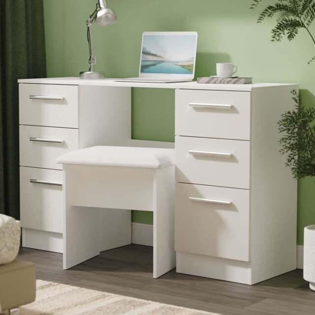 Crowndale Contrast 6 Drawer Grey Matt and White Kneehole Desk Ready Assembled - Size: 80 x 125 x 39cm - Grey Matt & White - Wilko - image 1