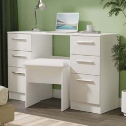 Crowndale Contrast 6 Drawer Grey Matt and White Kneehole Desk Ready Assembled - Size: 80 x 125 x 39cm - Grey Matt & White - Wilko - thumbnail 1