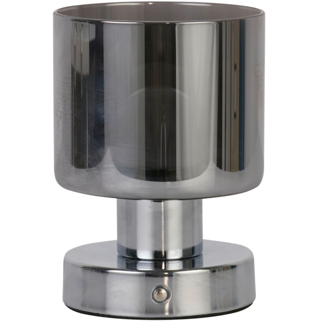 Lighting Collection Smoke Glass Rechargeable LED Table Lamp - Size: 23 x 17.5 x 17.5cm - Chrome and Smoked - Wilko - image 1