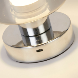 Lighting Collection Smoke Glass Rechargeable LED Table Lamp - Size: 23 x 17.5 x 17.5cm - Chrome and Smoked - Wilko - thumbnail 5