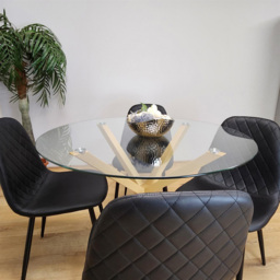 Kosy Koala 4 Seater Glass and Faux Leather Gem Pattern Round Dining Set Black - Multi - Portland - Wilko - thumbnail 6