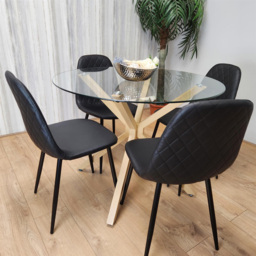 Kosy Koala 4 Seater Glass and Faux Leather Gem Pattern Round Dining Set Black - Multi - Portland - Wilko - thumbnail 3