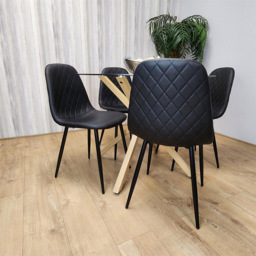 Kosy Koala 4 Seater Glass and Faux Leather Gem Pattern Round Dining Set Black - Multi - Portland - Wilko - thumbnail 4
