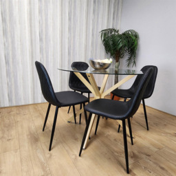 Kosy Koala 4 Seater Glass and Faux Leather Gem Pattern Round Dining Set Black - Multi - Portland - Wilko - thumbnail 5