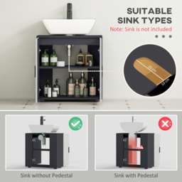 Kleankin 2 Door Light Grey Under Sink Bathroom Cabinet - Size: 60.0 cm x 30.0 cm x 60.0 cmcm - Wilko - thumbnail 5