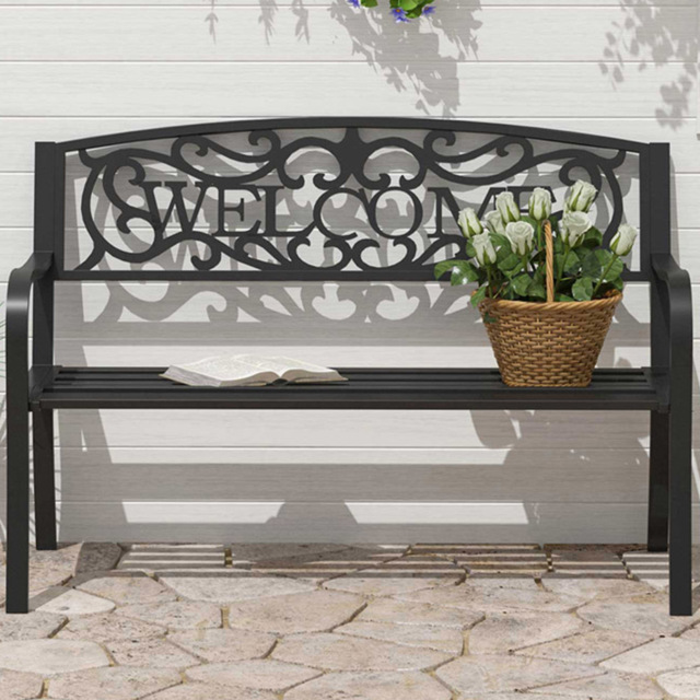 Outsunny 2 Seater Welcome Metal Bench - Black - Wilko - image 1