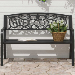 Outsunny 2 Seater Welcome Metal Bench - Black - Wilko