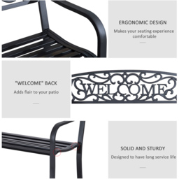 Outsunny 2 Seater Welcome Metal Bench - Black - Wilko - thumbnail 6