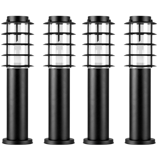 ValueLights Wharf Set of 4 Black Warm White Bulb Bollard Lights - Size: 25 x 11.5 x 46cm - Wilko - image 1