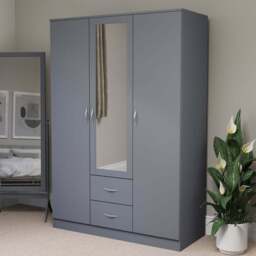 Vida Designs Riano 3 Door 2 Drawer Grey Mirror Wardrobe - Size: 3 Door, 2 Drawer - Wilko - thumbnail 1