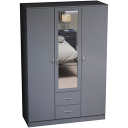 Vida Designs Riano 3 Door 2 Drawer Grey Mirror Wardrobe - Size: 3 Door, 2 Drawer - Wilko - thumbnail 3