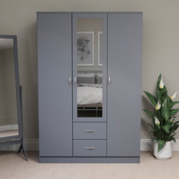 Vida Designs Riano 3 Door 2 Drawer Grey Mirror Wardrobe - Size: 3 Door, 2 Drawer - Wilko - thumbnail 4