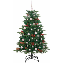 vidaXL Pre-Lit Warm White LED and Pink Baubles Green Artificial Christmas Tree with Stand 4.9ft - Wilko