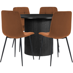 Axel 4 Seater Round Fluted Dining Set Black and Russet Fabric - Multi - Birlea - Wilko - thumbnail 3