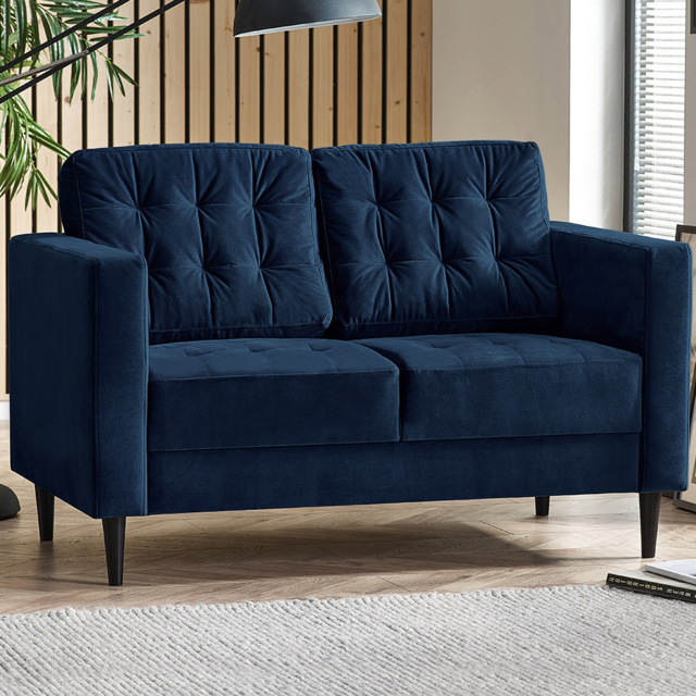 Furniturebox Josie 2 Seater Navy Blue Velvet Sofa - Wilko - image 1