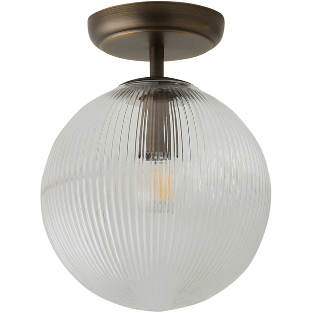 ValueLights Kempton Brushed Brass Ribbed Globe Shade Flush Ceiling Light with Bulb - Size: 25.8 x 20 x 20cm - Wilko - image 1