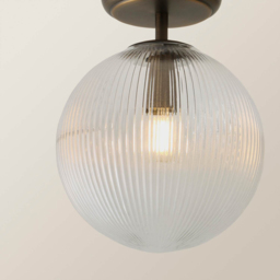 ValueLights Kempton Brushed Brass Ribbed Globe Shade Flush Ceiling Light with Bulb - Size: 25.8 x 20 x 20cm - Wilko - thumbnail 4