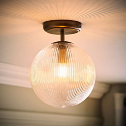 ValueLights Kempton Brushed Brass Ribbed Globe Shade Flush Ceiling Light with Bulb - Size: 25.8 x 20 x 20cm - Wilko - thumbnail 3
