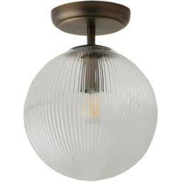 ValueLights Kempton Brushed Brass Ribbed Globe Shade Flush Ceiling Light with Bulb - Size: 25.8 x 20 x 20cm - Wilko - thumbnail 1