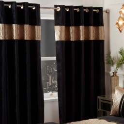 Rapport Home Capri Black and Gold Curtains 66 x 72 Inch - Size: W 66cm x D 72cm - Wilko