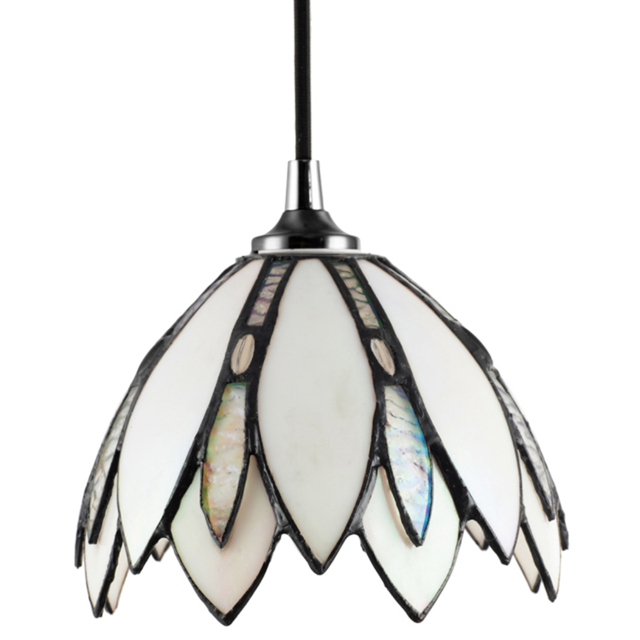 Happy Homewares White Stained Floral Petal Glass Tiffany Pendant Lamp Shade - Size: 13 x 17 x 17cm - Wilko - image 1