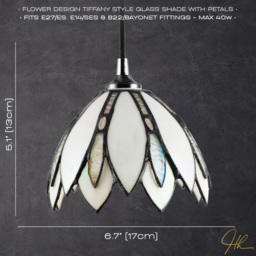 Happy Homewares White Stained Floral Petal Glass Tiffany Pendant Lamp Shade - Size: 13 x 17 x 17cm - Wilko - thumbnail 7