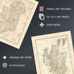Artery8 Vintage British Isles England Wales Scotland Ireland Maps Wall Art Print 30 x 41cm 3 Pack - Size: 40.5 x 30.5 x 0.3cm - Cream - Wilko - thumbnail 5