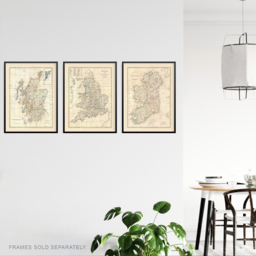 Artery8 Vintage British Isles England Wales Scotland Ireland Maps Wall Art Print 30 x 41cm 3 Pack - Size: 40.5 x 30.5 x 0.3cm - Cream - Wilko - thumbnail 4