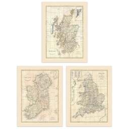 Artery8 Vintage British Isles England Wales Scotland Ireland Maps Wall Art Print 30 x 41cm 3 Pack - Size: 40.5 x 30.5 x 0.3cm - Cream - Wilko - thumbnail 1