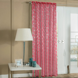Velosso Geneva Red Foil Flower Voile Panel Curtain 150 x 229cm - Size: W 150 x D 229cm - Wilko