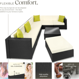 tectake Marbella 7 Seater Black Rattan Garden Corner Lounge Set - Wilko - thumbnail 4