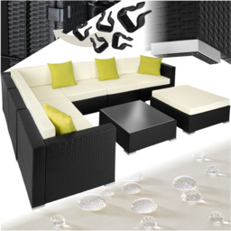 tectake Marbella 7 Seater Black Rattan Garden Corner Lounge Set - Wilko - thumbnail 3