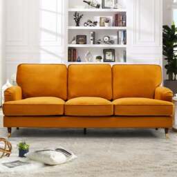 Woodbury 3 Seater Orange Velvet Sofa - Artemis Home - Wilko