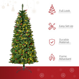 Everglow Warm White LED Pre-Lit Pencil Green Artificial Christmas Tree with Red Berries 5ft - Wilko - thumbnail 5
