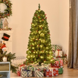 Everglow Warm White LED Pre-Lit Pencil Green Artificial Christmas Tree with Red Berries 5ft - Wilko - thumbnail 3