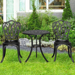 Outsunny 2 Seater Bistro Set with Umbrella Hole Black - Wilko - thumbnail 1