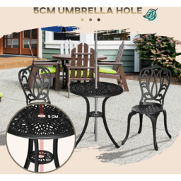 Outsunny 2 Seater Bistro Set with Umbrella Hole Black - Wilko - thumbnail 6