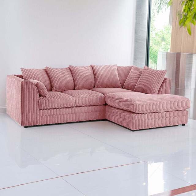 Luxor 3 Seater Pink Jumbo Cord Right Hand Facing Corner Sofa - Wilko - image 1